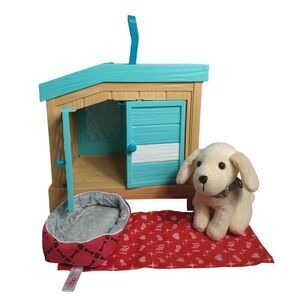 Toy Dog House Set With Plush Puppy & Accessories Portable Cage